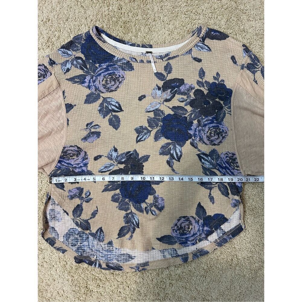Free People taupe blue floral ballon sleeve thermal XS BIN P - Picture 6 of 8